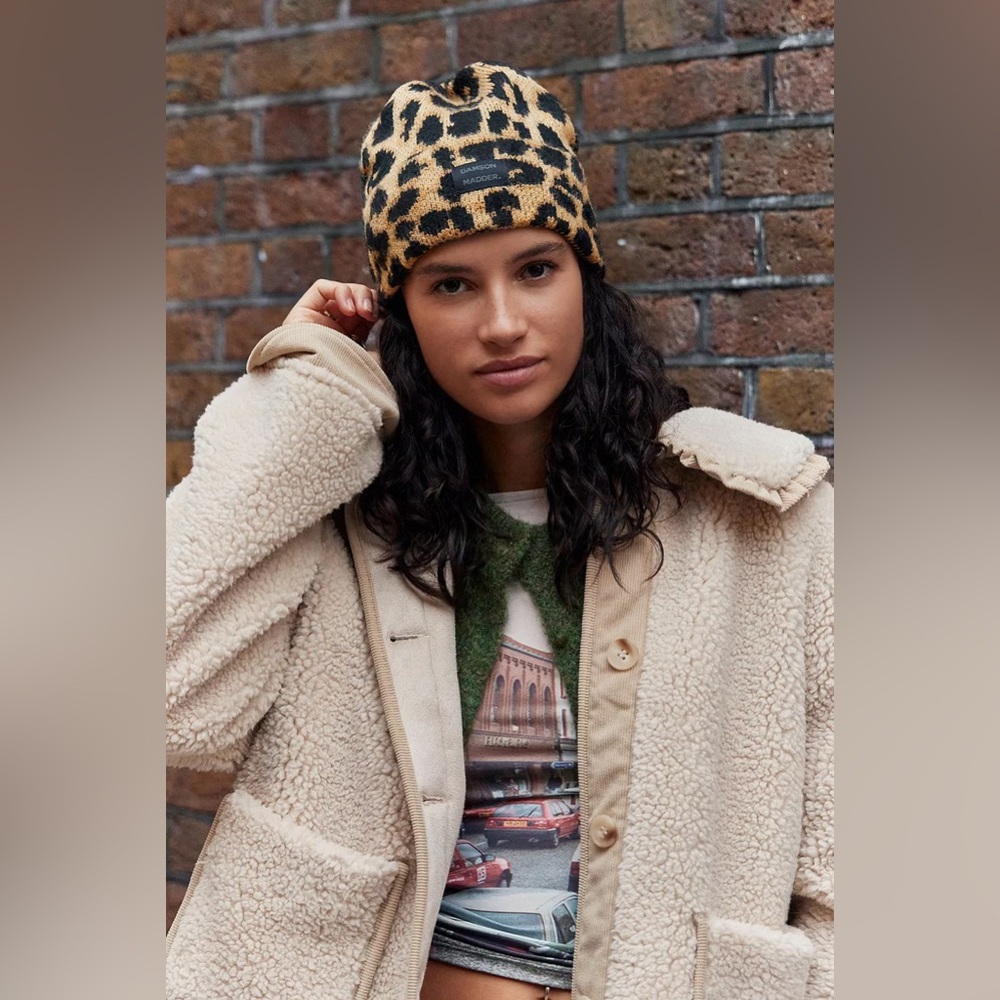 Damson Madder Leopard Print Bobble Hat Beanie